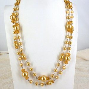 Nolan Miller Necklace Gold Shell Pearls & Crystals 42" 1980s NWOT Perfect